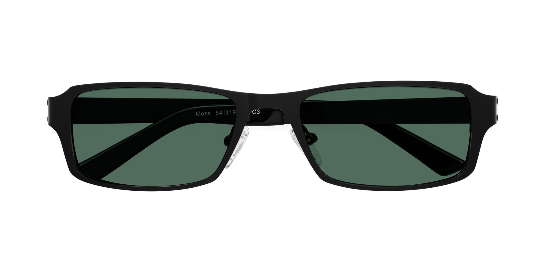 Folded Front of Moss in Matte Black with Green Polarized Lenses