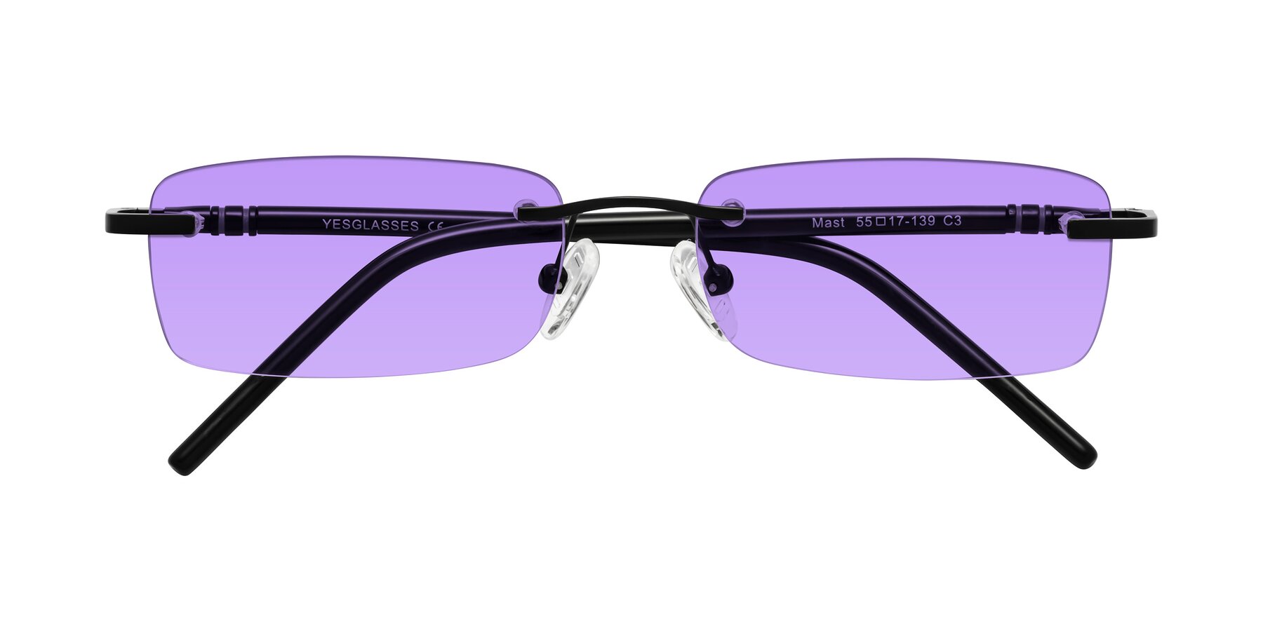 Folded Front of Mast in Matte Black with Medium Purple Tinted Lenses