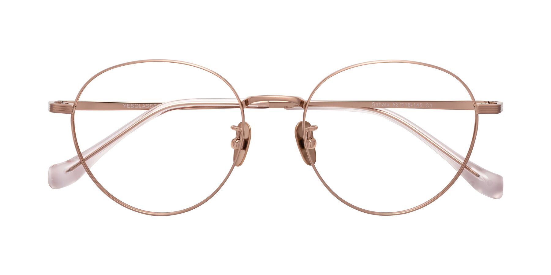 Folded Front of Sahala in Rose Gold with Clear Blue Light Blocking Lenses