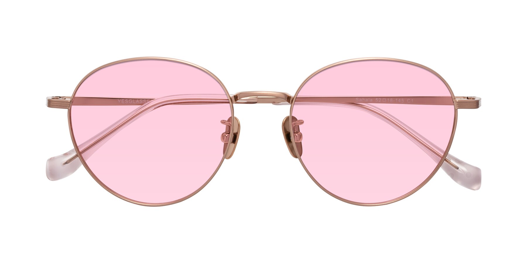 Folded Front of Sahala in Rose Gold with Light Pink Tinted Lenses