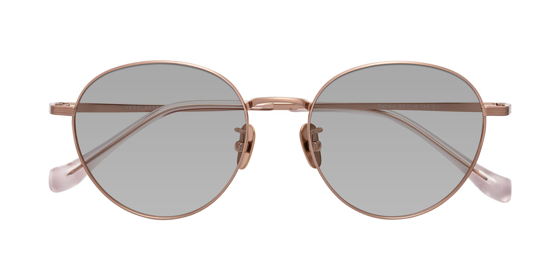 Folded Front of Sahala in Rose Gold with Light Gray Tinted Lenses