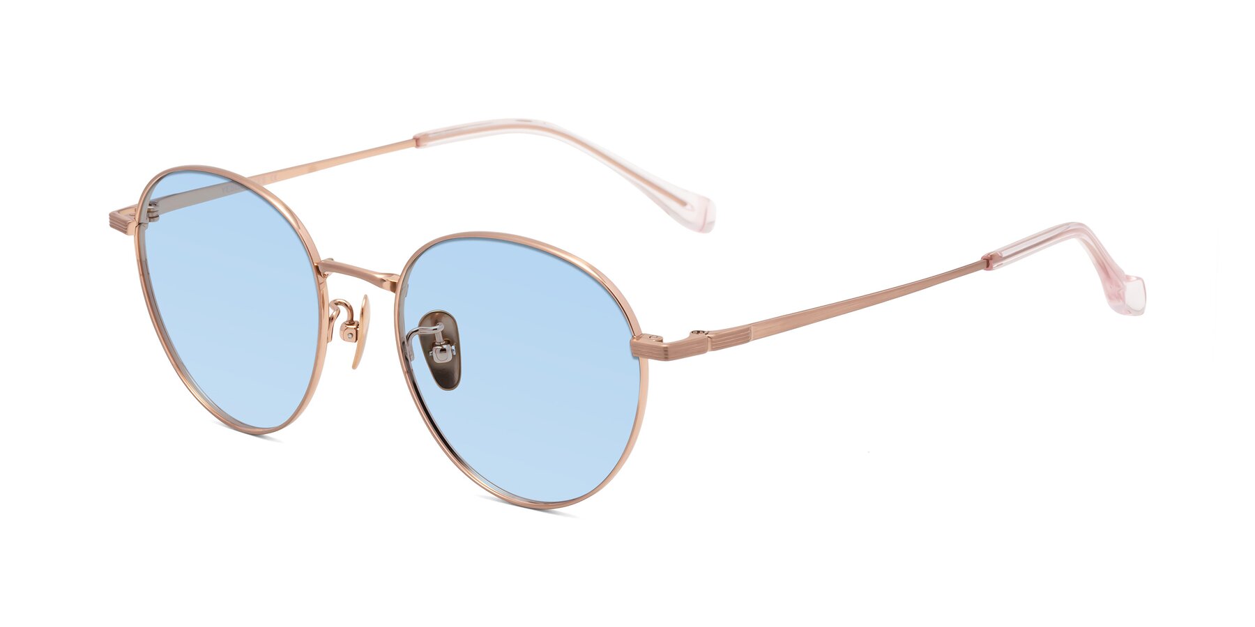 Angle of Sahala in Rose Gold with Light Blue Tinted Lenses