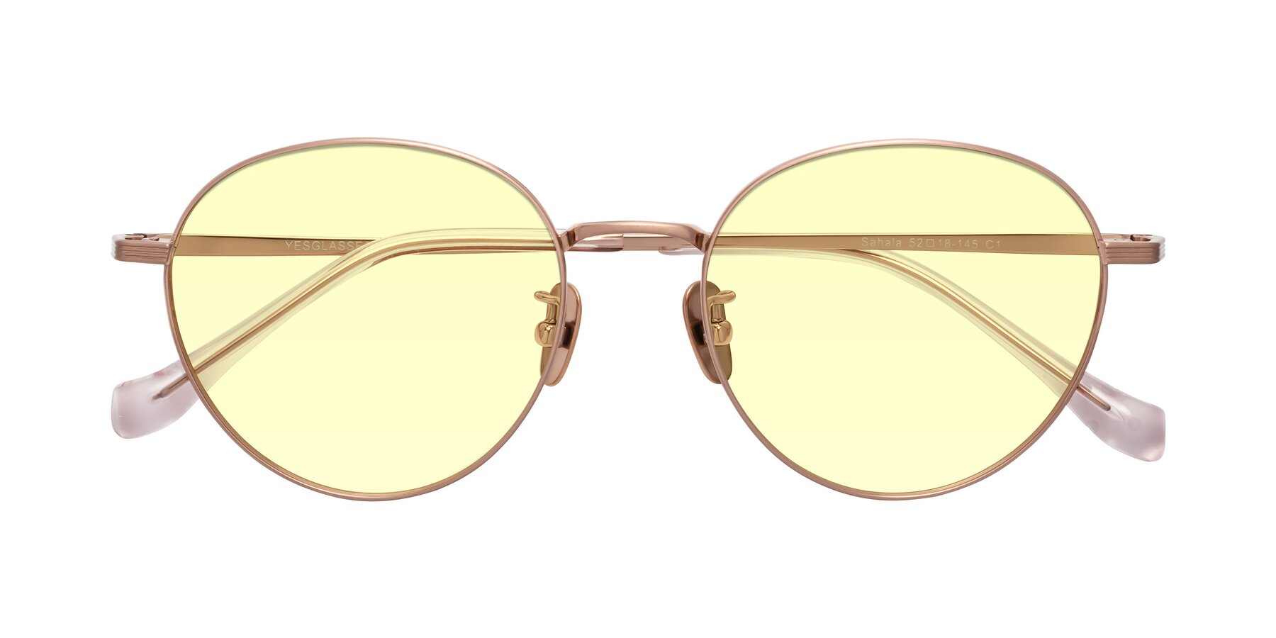 Folded Front of Sahala in Rose Gold with Light Yellow Tinted Lenses