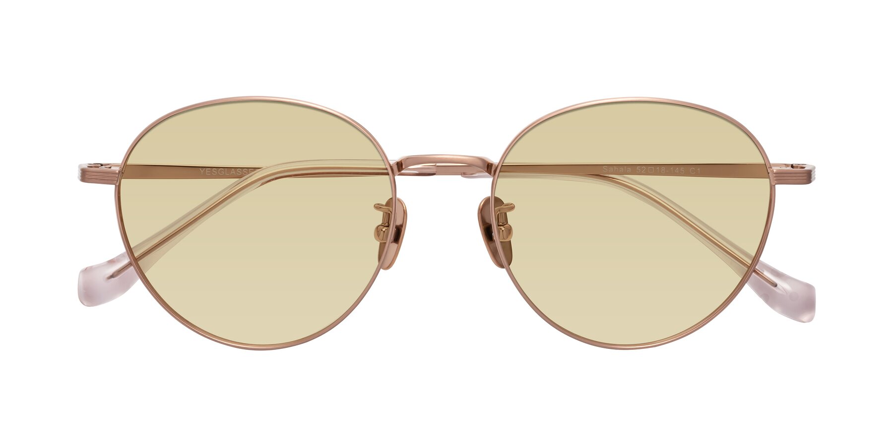 Folded Front of Sahala in Rose Gold with Light Champagne Tinted Lenses