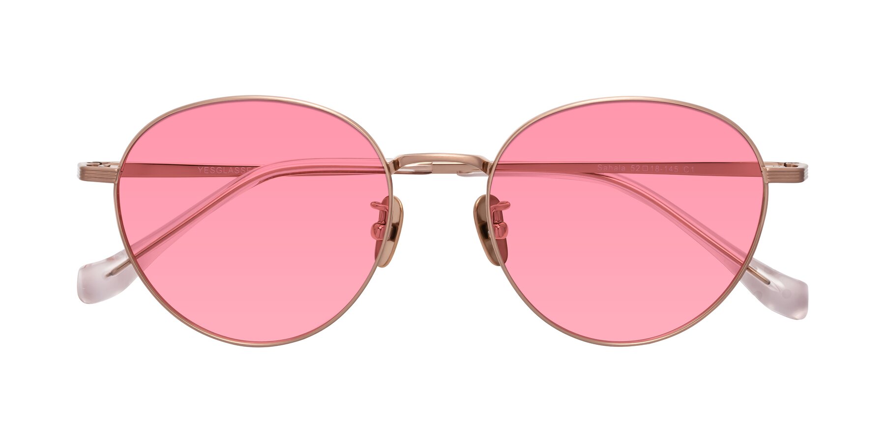 Folded Front of Sahala in Rose Gold with Pink Tinted Lenses