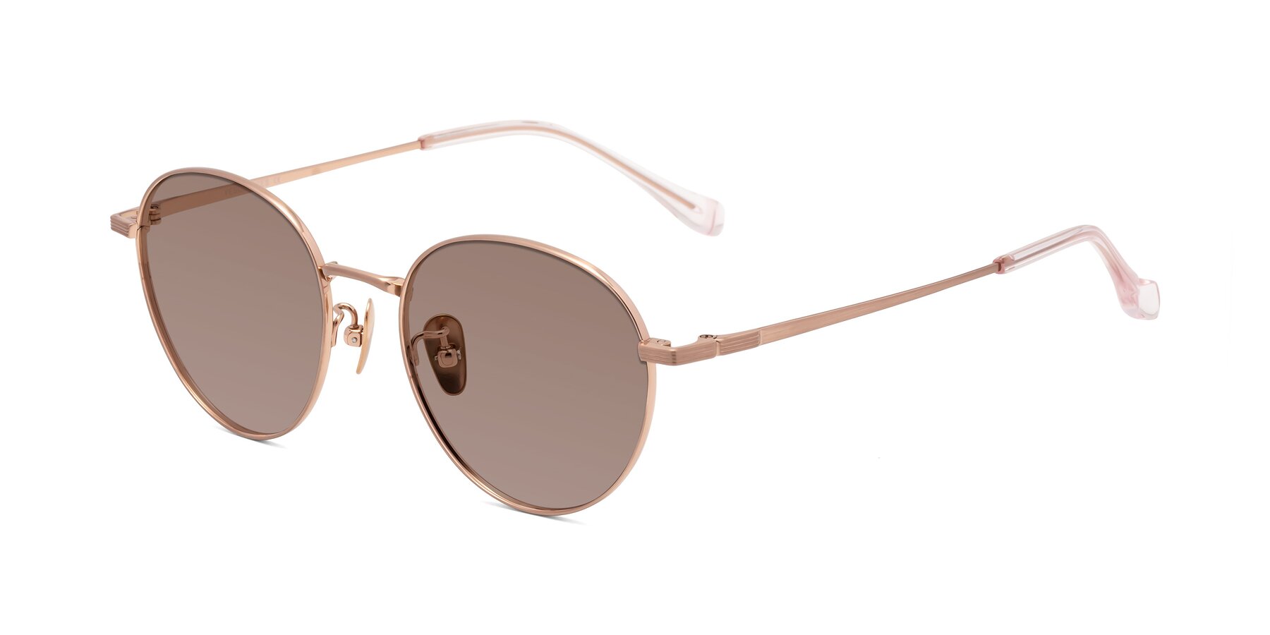 Angle of Sahala in Rose Gold with Medium Brown Tinted Lenses