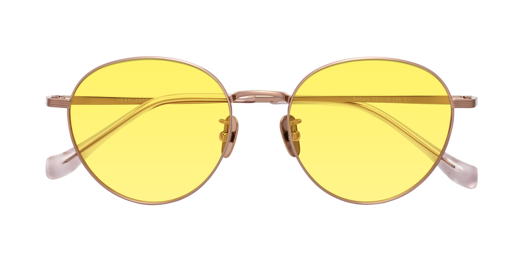 Folded Front of Sahala in Rose Gold with Medium Yellow Tinted Lenses