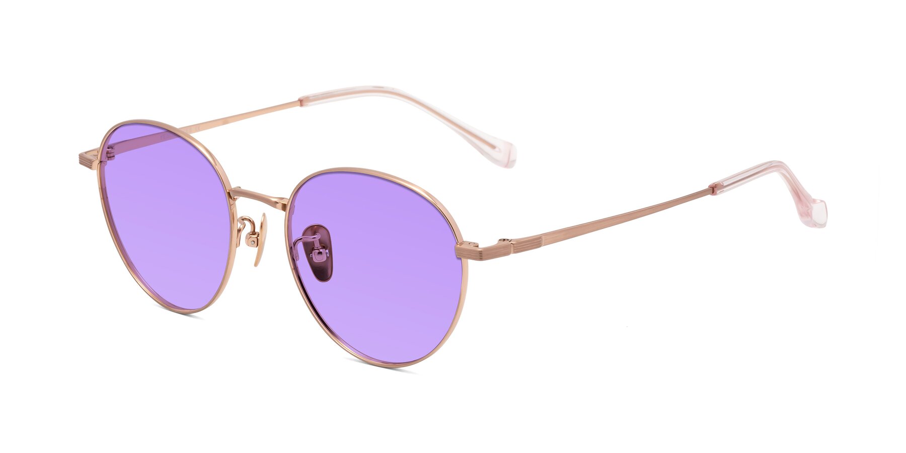 Angle of Sahala in Rose Gold with Medium Purple Tinted Lenses