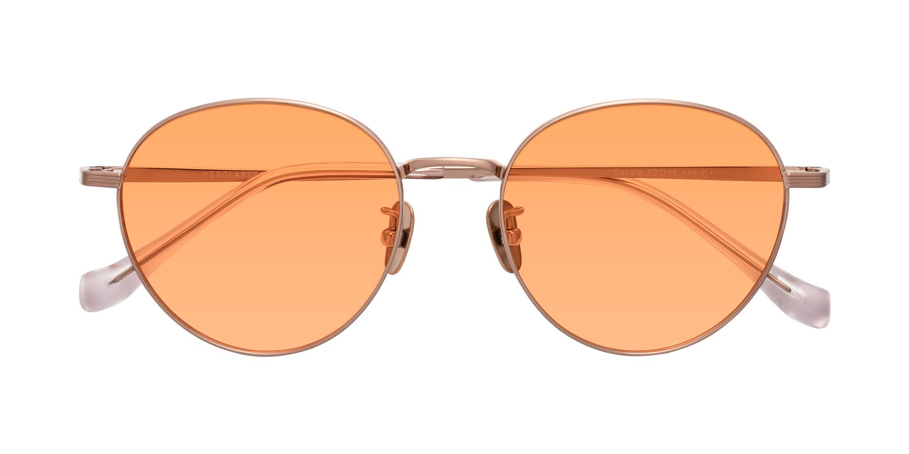 Folded Front of Sahala in Rose Gold with Medium Orange Tinted Lenses