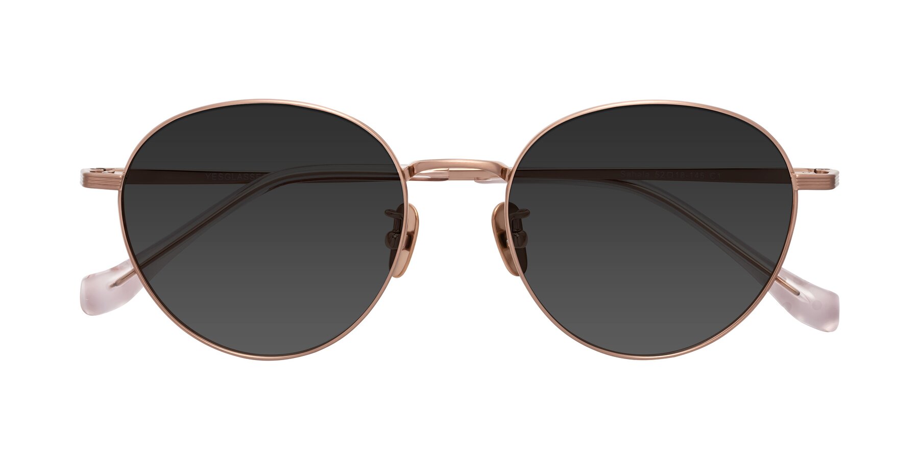 Folded Front of Sahala in Rose Gold with Gray Tinted Lenses