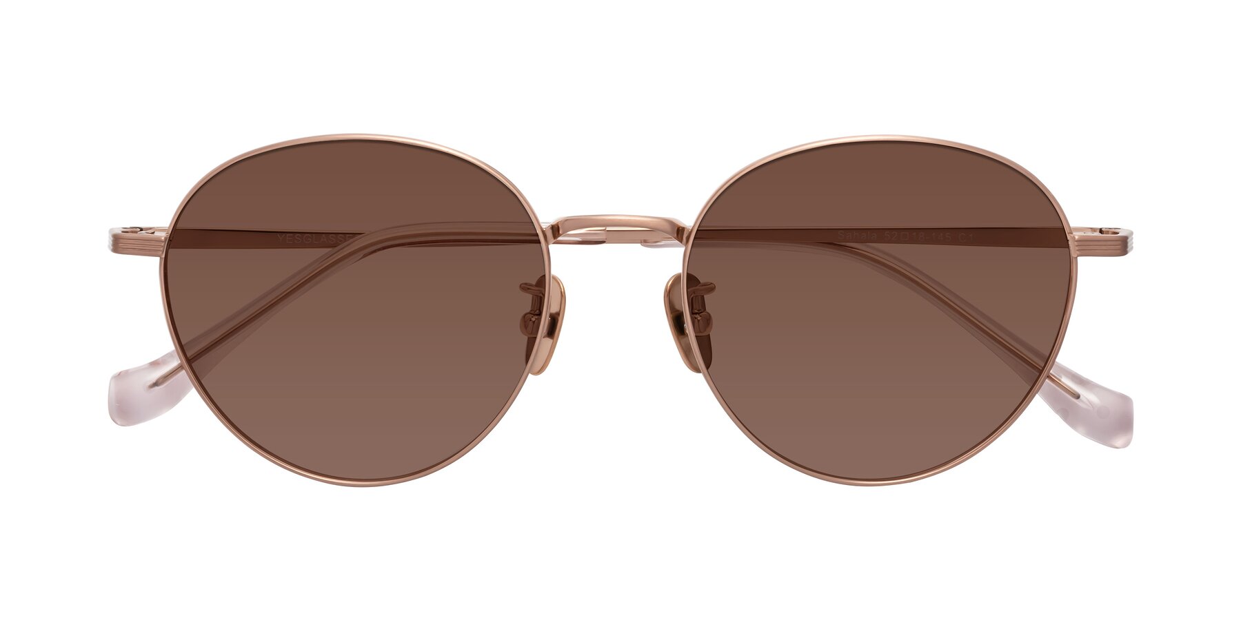 Folded Front of Sahala in Rose Gold with Brown Tinted Lenses