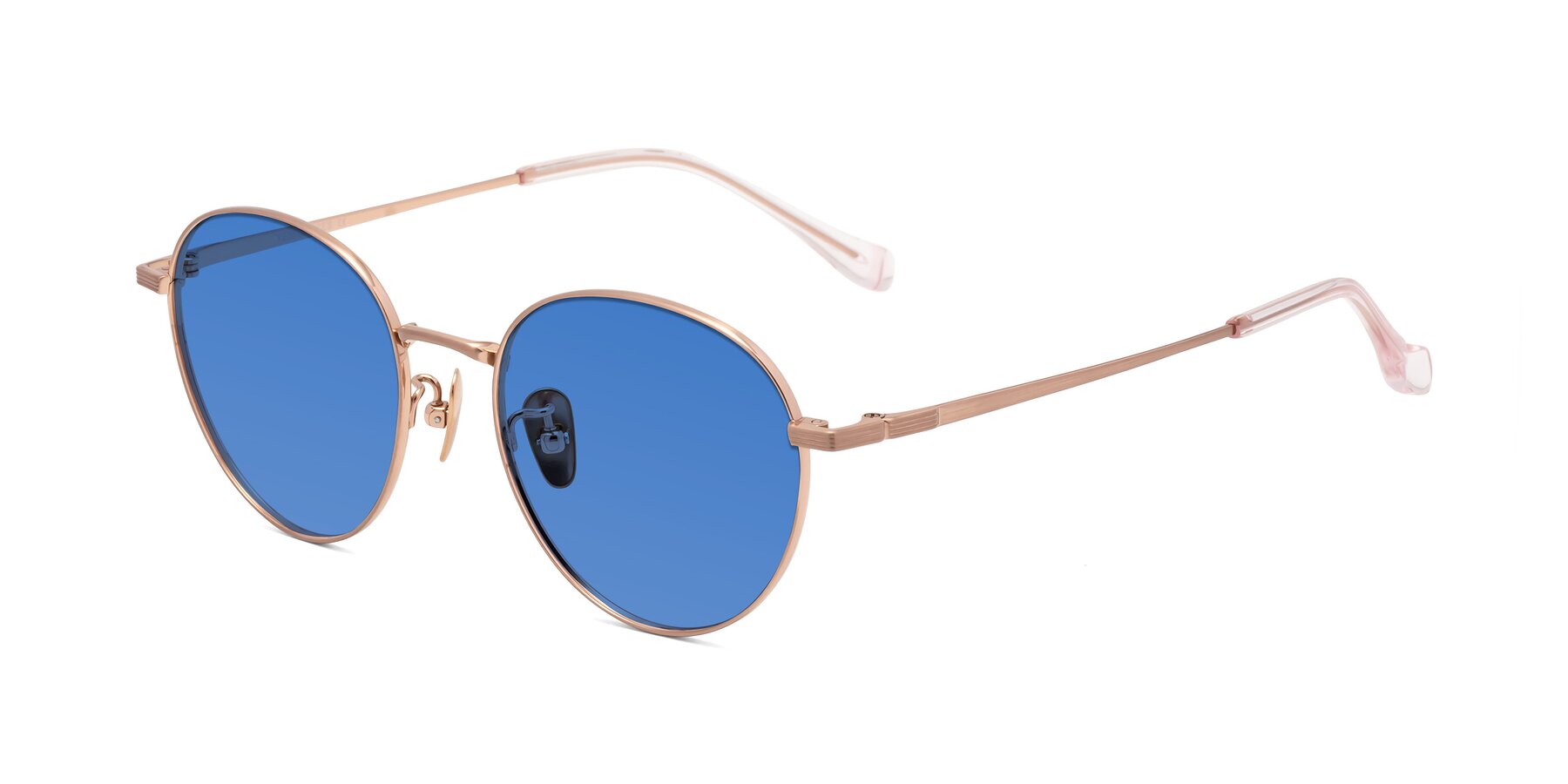 Angle of Sahala in Rose Gold with Blue Tinted Lenses