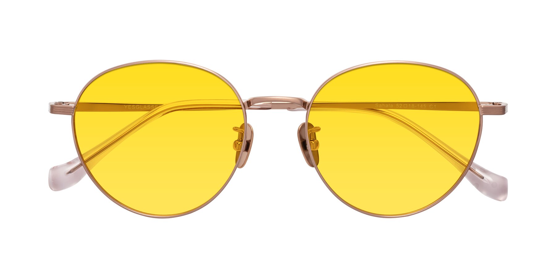 Folded Front of Sahala in Rose Gold with Yellow Tinted Lenses