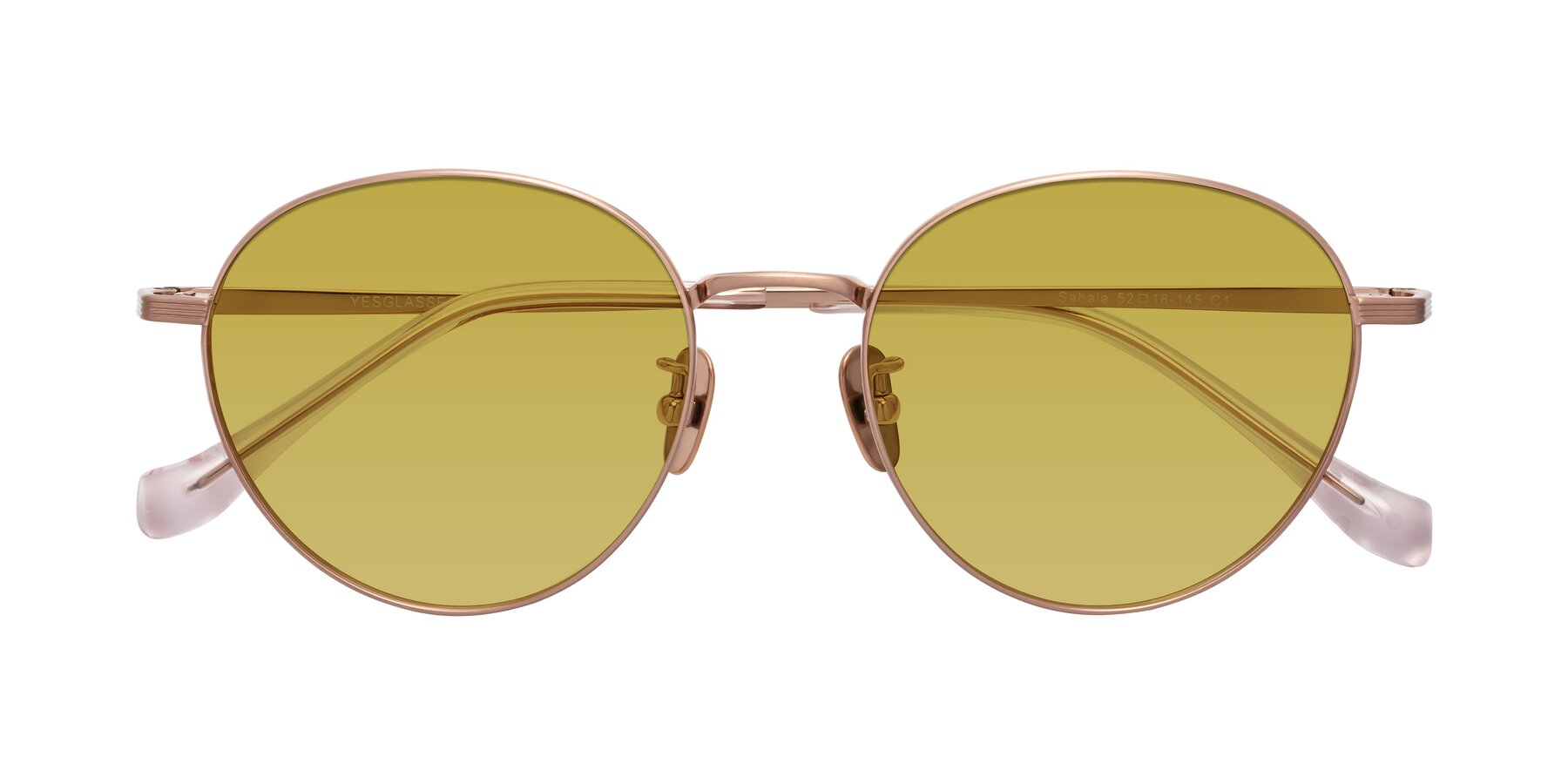 Folded Front of Sahala in Rose Gold with Champagne Tinted Lenses