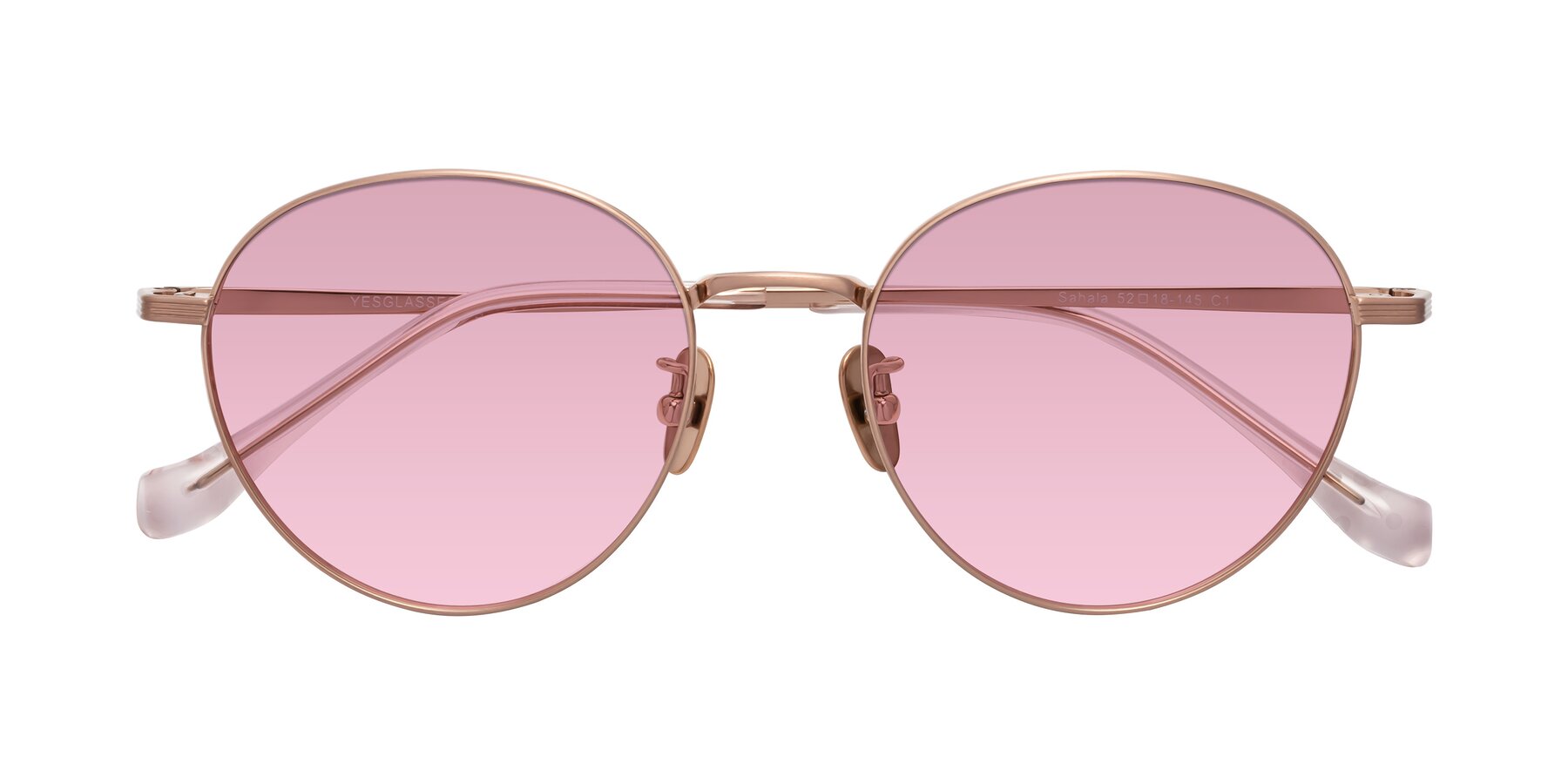 Folded Front of Sahala in Rose Gold with Light Wine Tinted Lenses