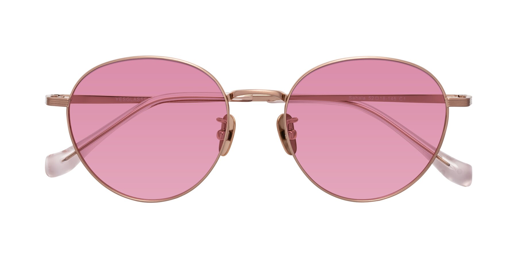 Folded Front of Sahala in Rose Gold with Medium Wine Tinted Lenses