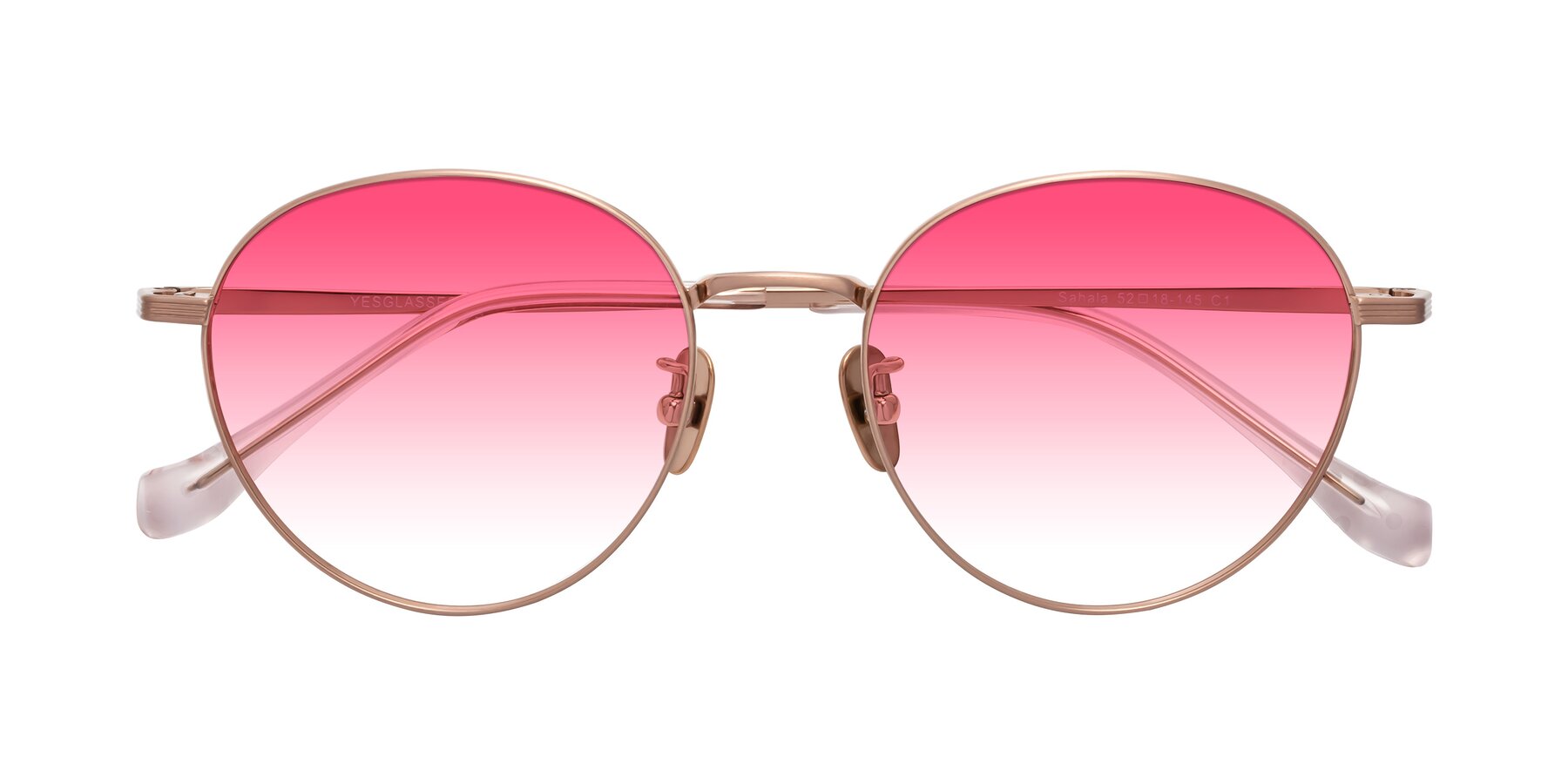 Folded Front of Sahala in Rose Gold with Pink Gradient Lenses