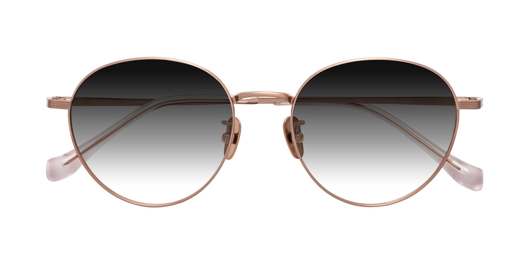 Folded Front of Sahala in Rose Gold with Gray Gradient Lenses