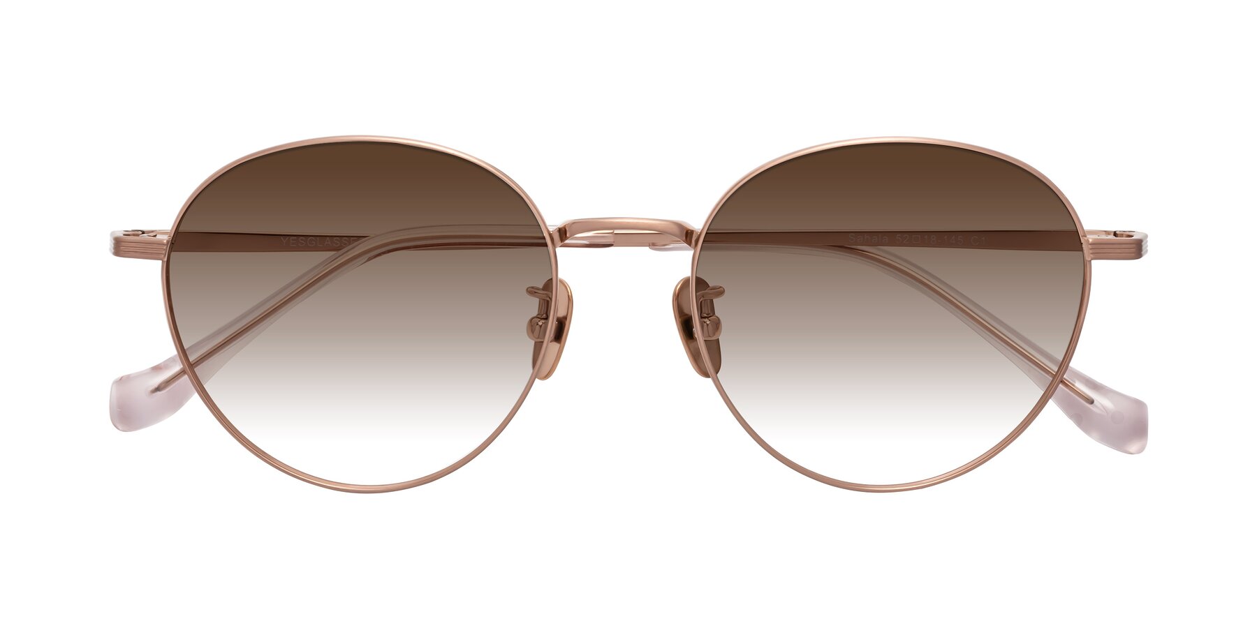 Folded Front of Sahala in Rose Gold with Brown Gradient Lenses