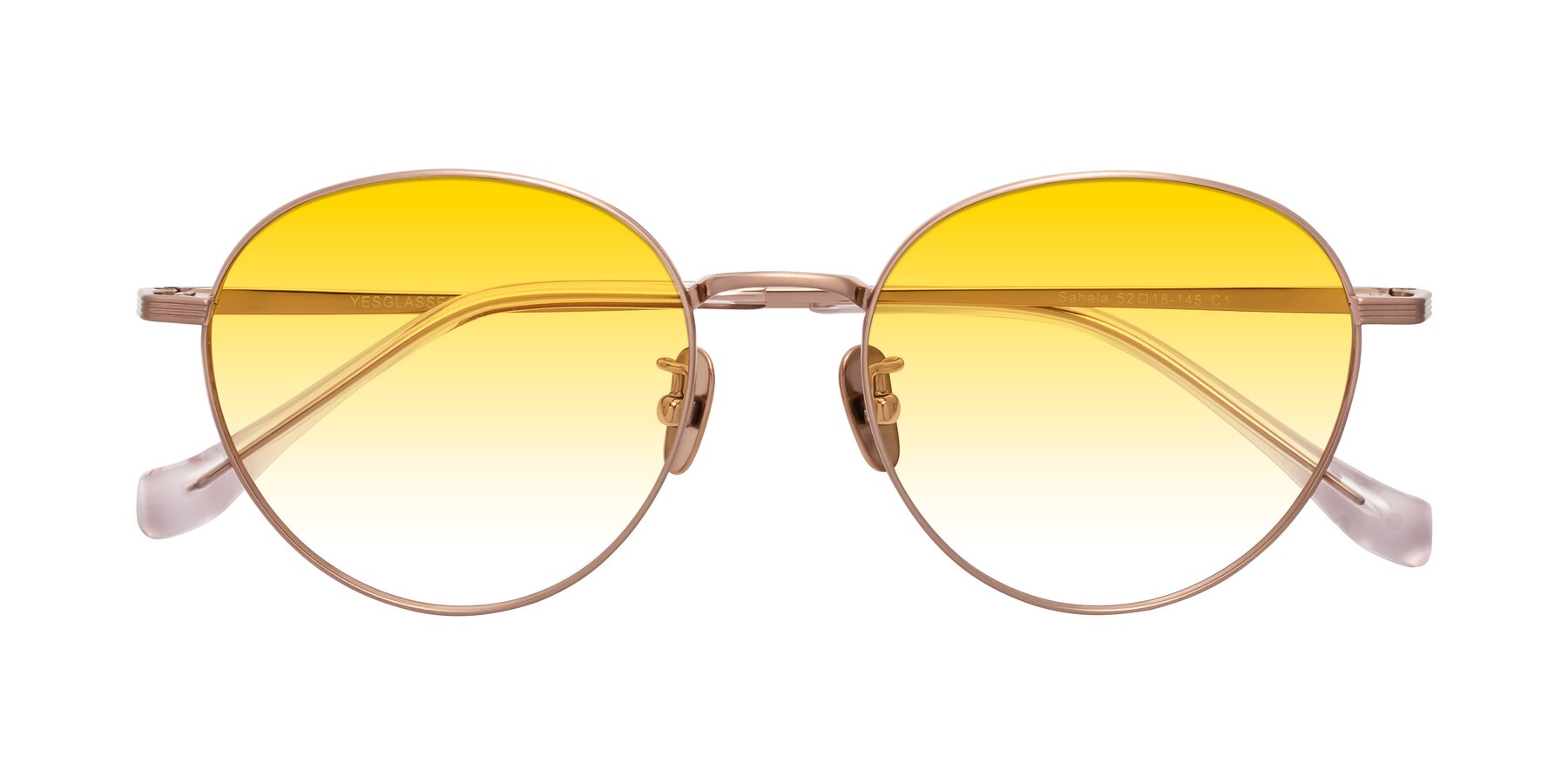 Folded Front of Sahala in Rose Gold with Yellow Gradient Lenses