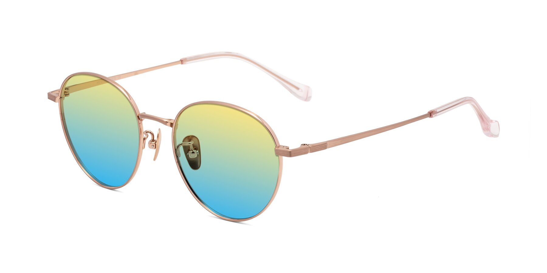 Angle of Sahala in Rose Gold with Yellow / Blue Gradient Lenses