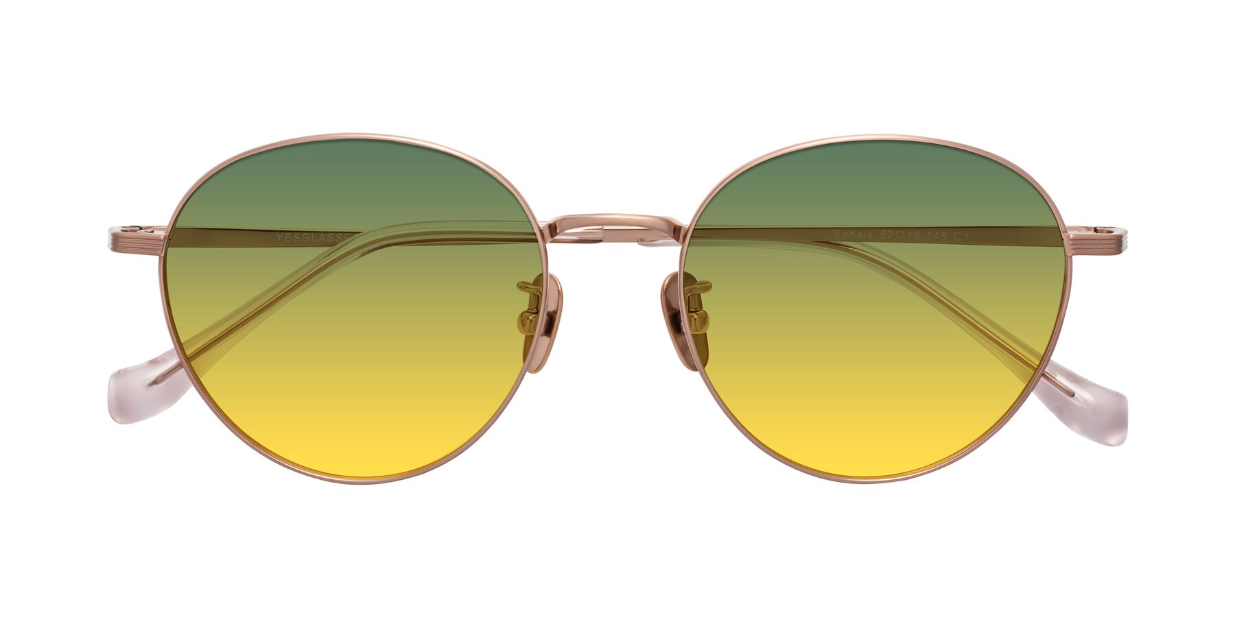 Folded Front of Sahala in Rose Gold with Green / Yellow Gradient Lenses