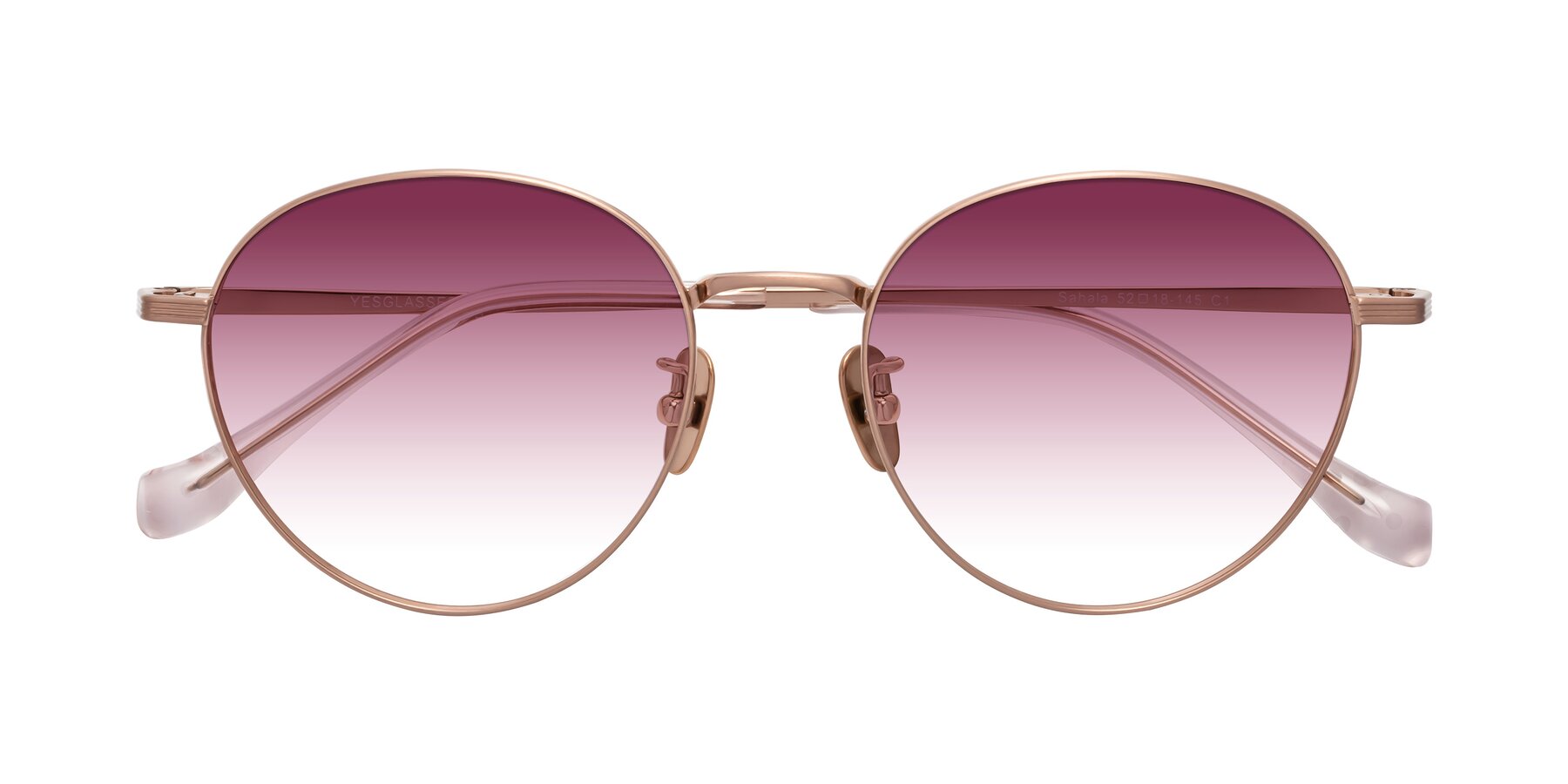 Folded Front of Sahala in Rose Gold with Wine Gradient Lenses