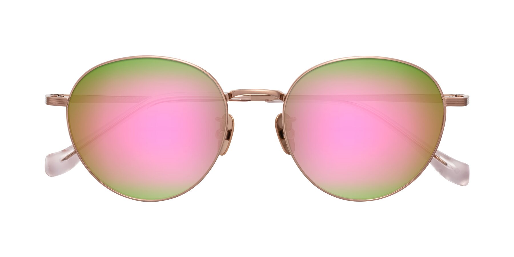 Folded Front of Sahala in Rose Gold with Pink Mirrored Lenses