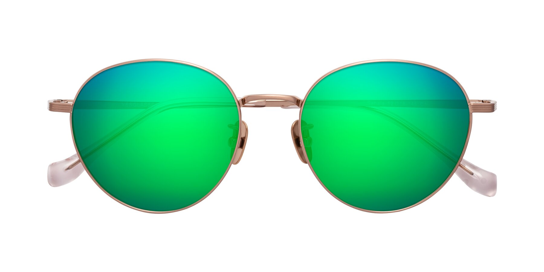 Folded Front of Sahala in Rose Gold with Green Mirrored Lenses