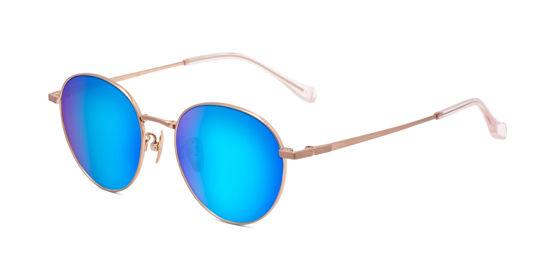 Angle of Sahala in Rose Gold with Blue Mirrored Lenses