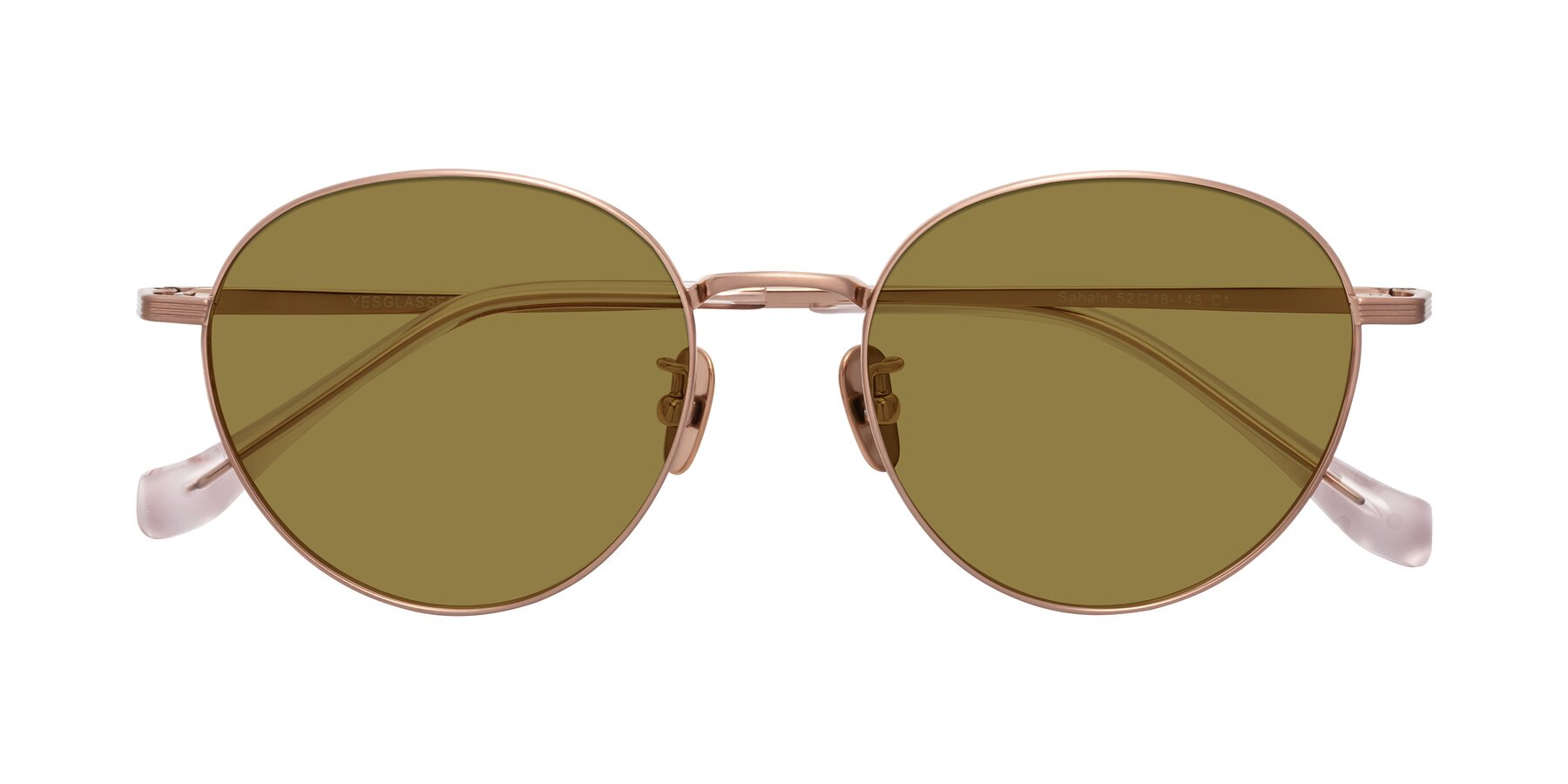 Folded Front of Sahala in Rose Gold with Brown Polarized Lenses