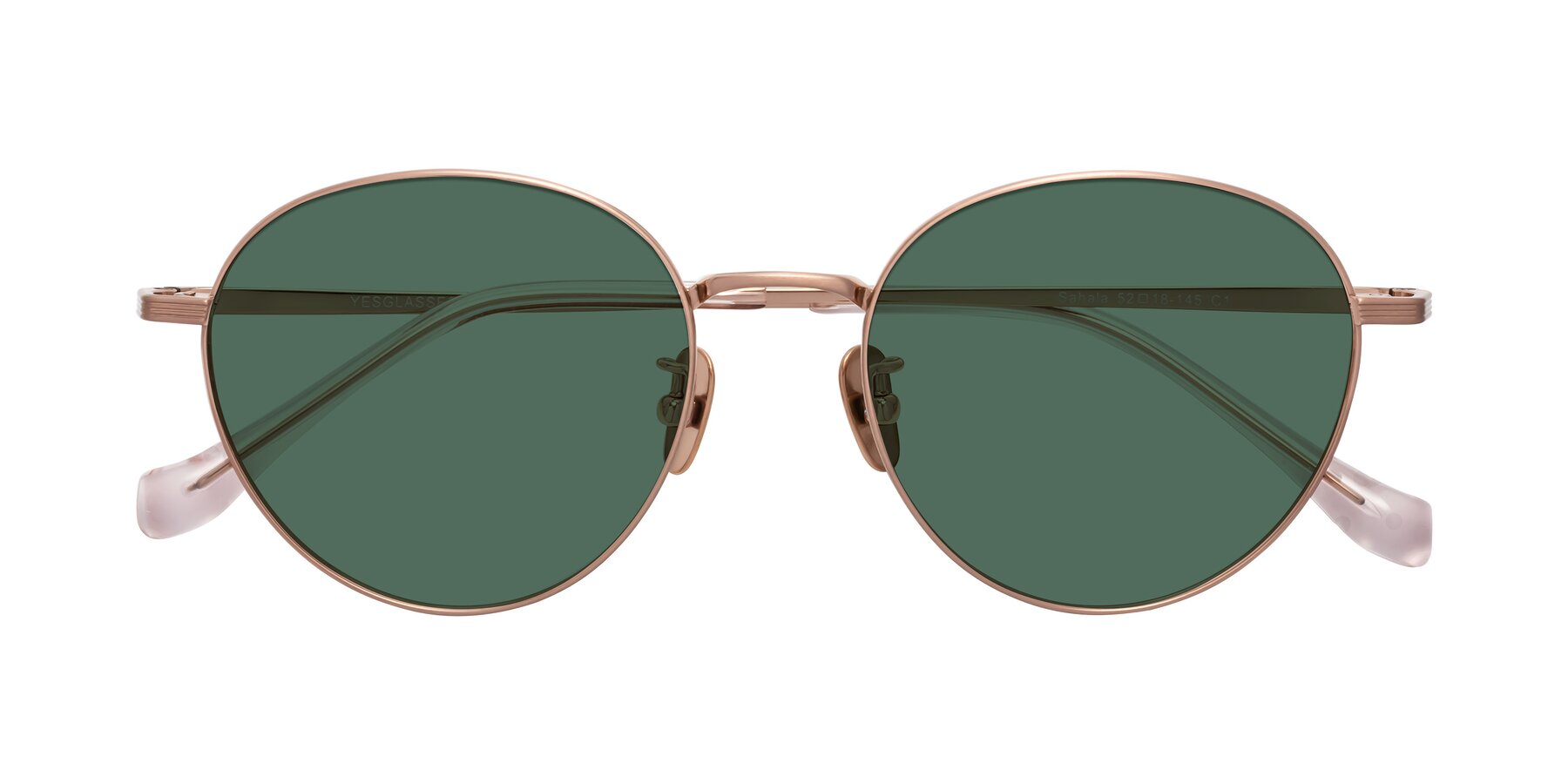 Folded Front of Sahala in Rose Gold with Green Polarized Lenses