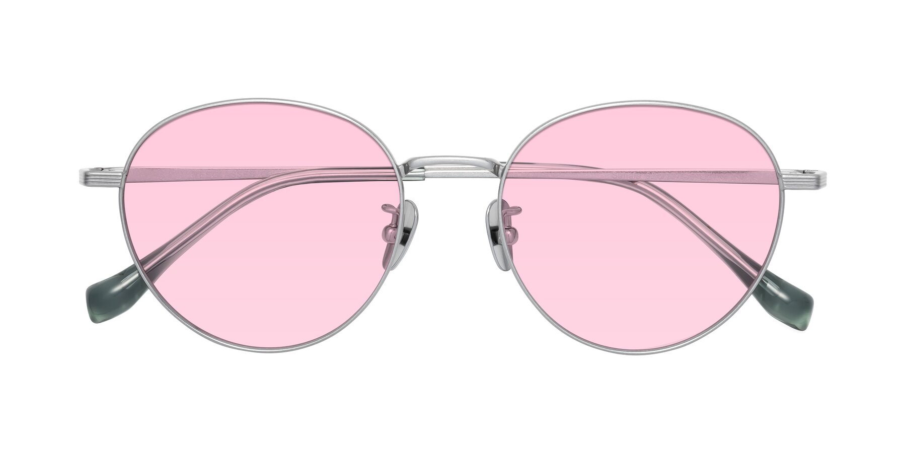 Folded Front of Sahala in Silver with Light Pink Tinted Lenses