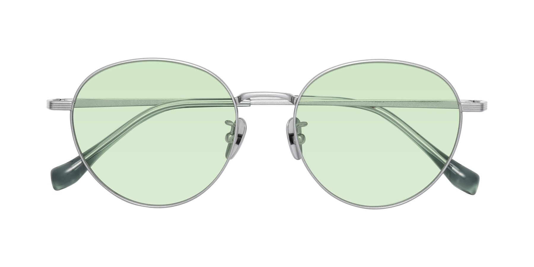 Folded Front of Sahala in Silver with Light Green Tinted Lenses