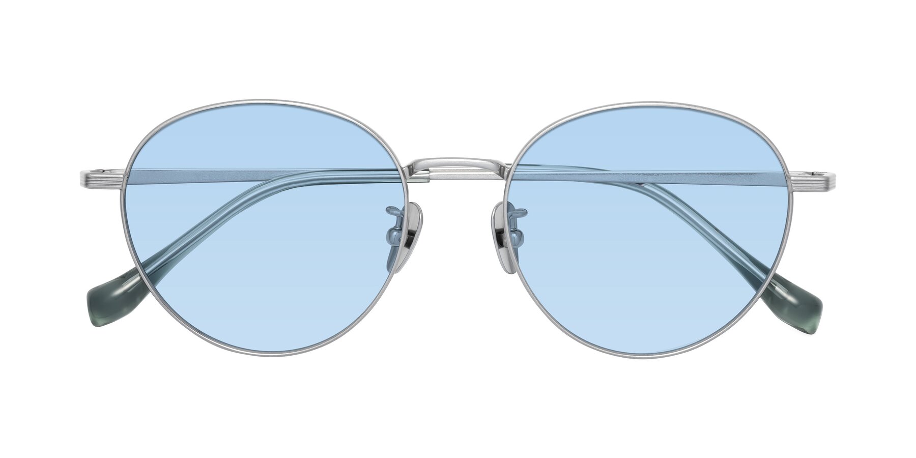 Folded Front of Sahala in Silver with Light Blue Tinted Lenses