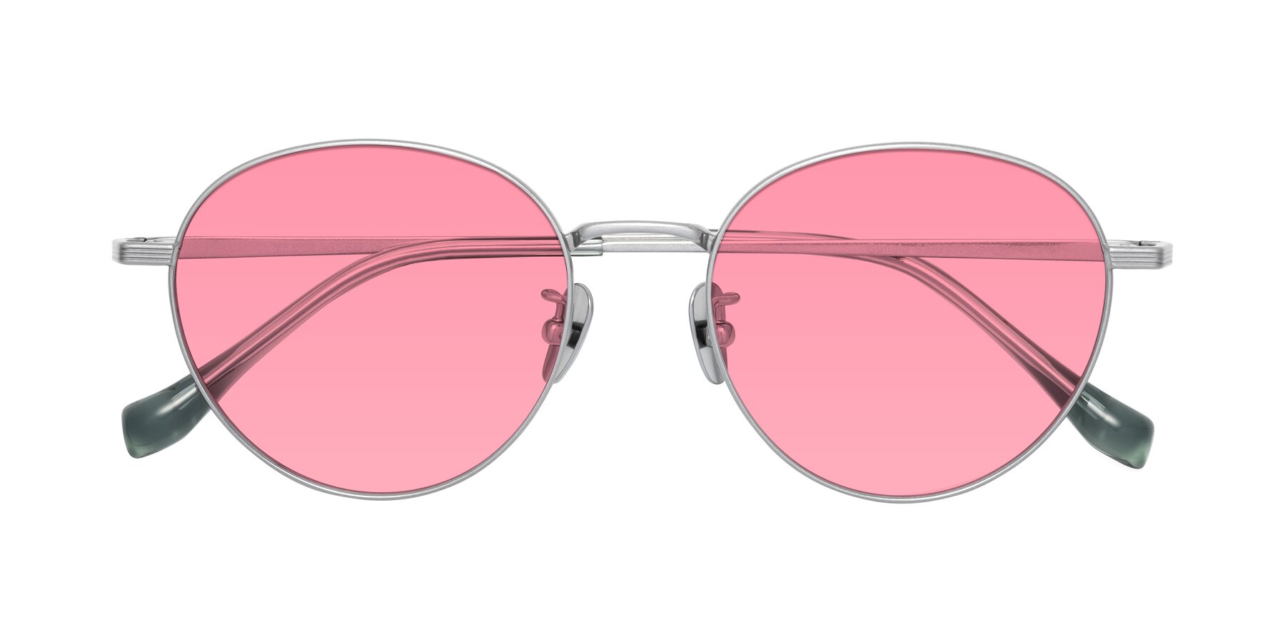 Folded Front of Sahala in Silver with Pink Tinted Lenses