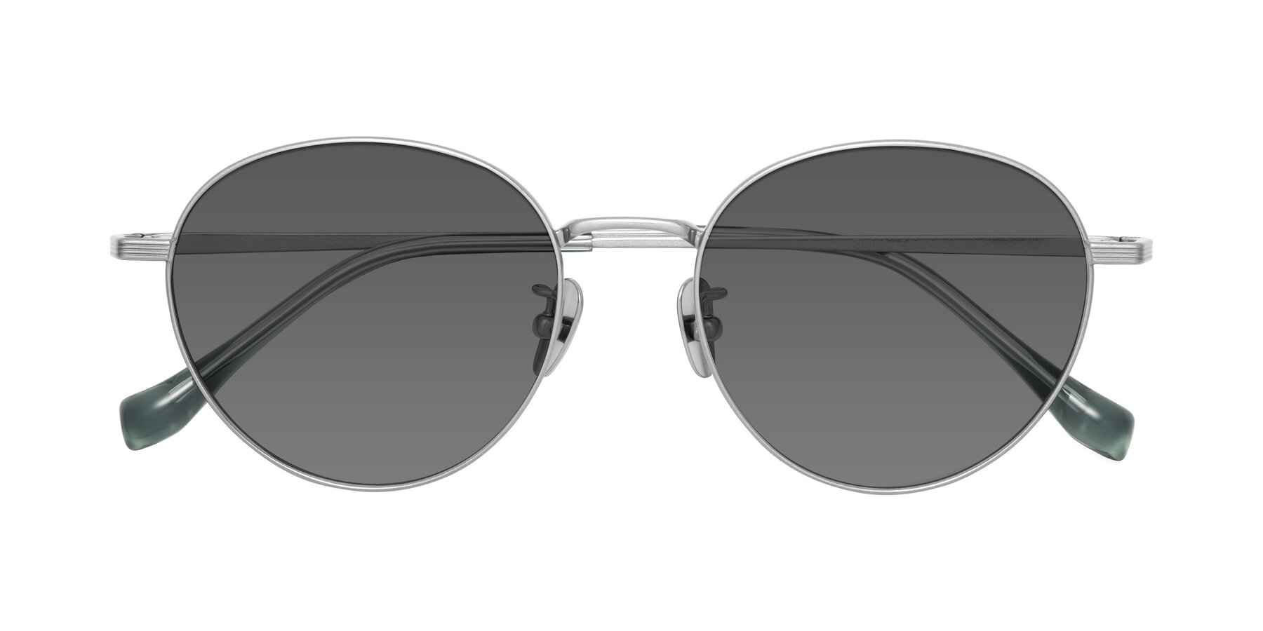 Folded Front of Sahala in Silver with Medium Gray Tinted Lenses