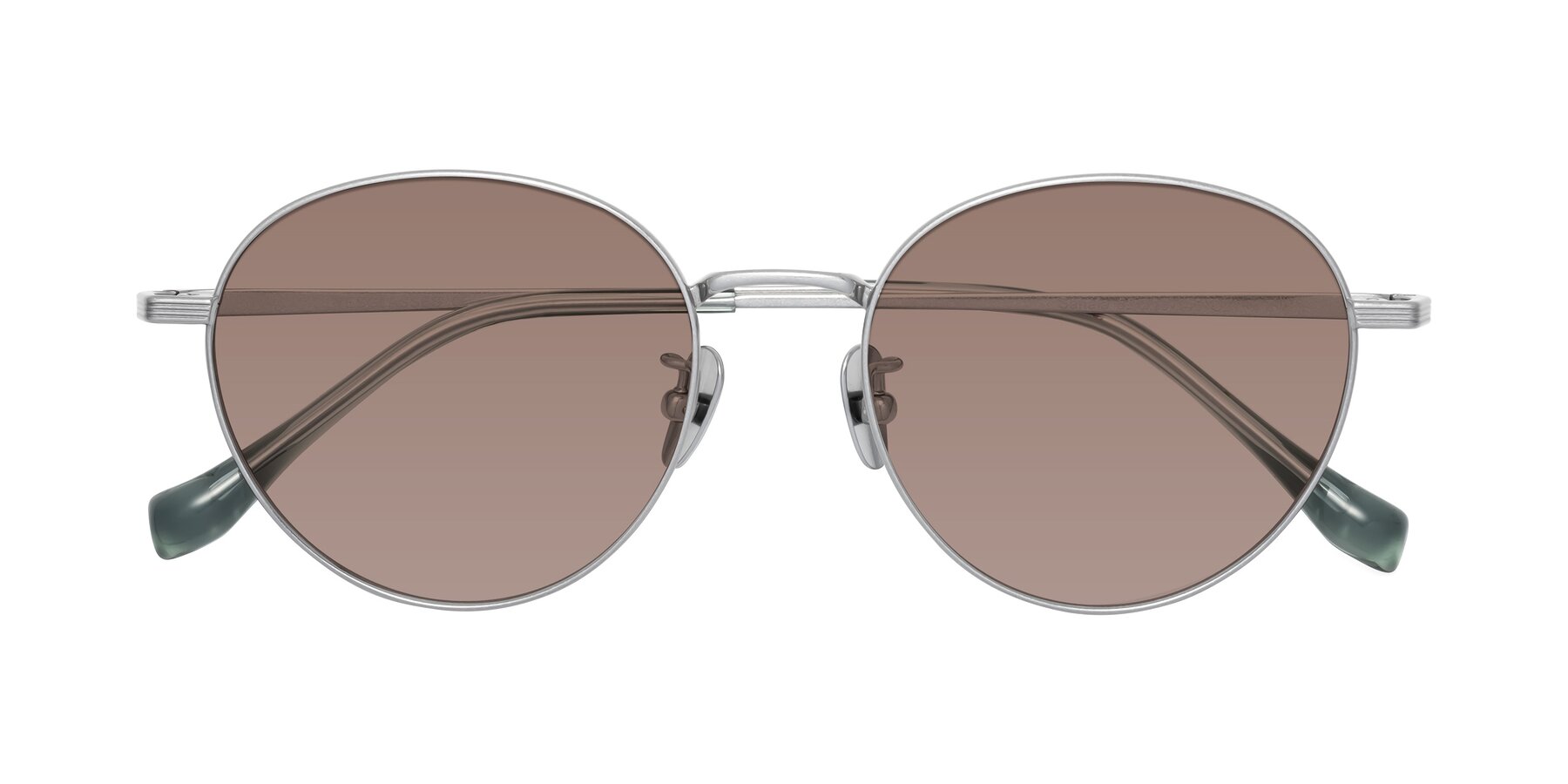 Folded Front of Sahala in Silver with Medium Brown Tinted Lenses