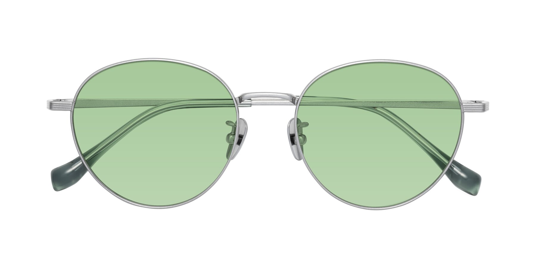 Folded Front of Sahala in Silver with Medium Green Tinted Lenses