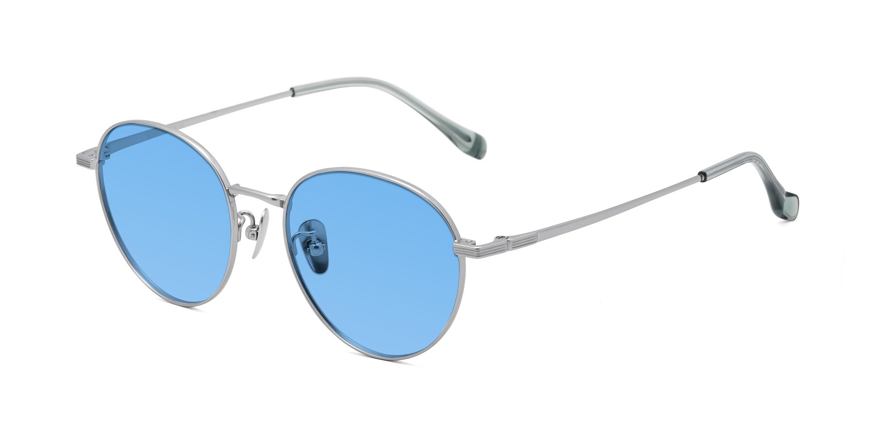 Angle of Sahala in Silver with Medium Blue Tinted Lenses