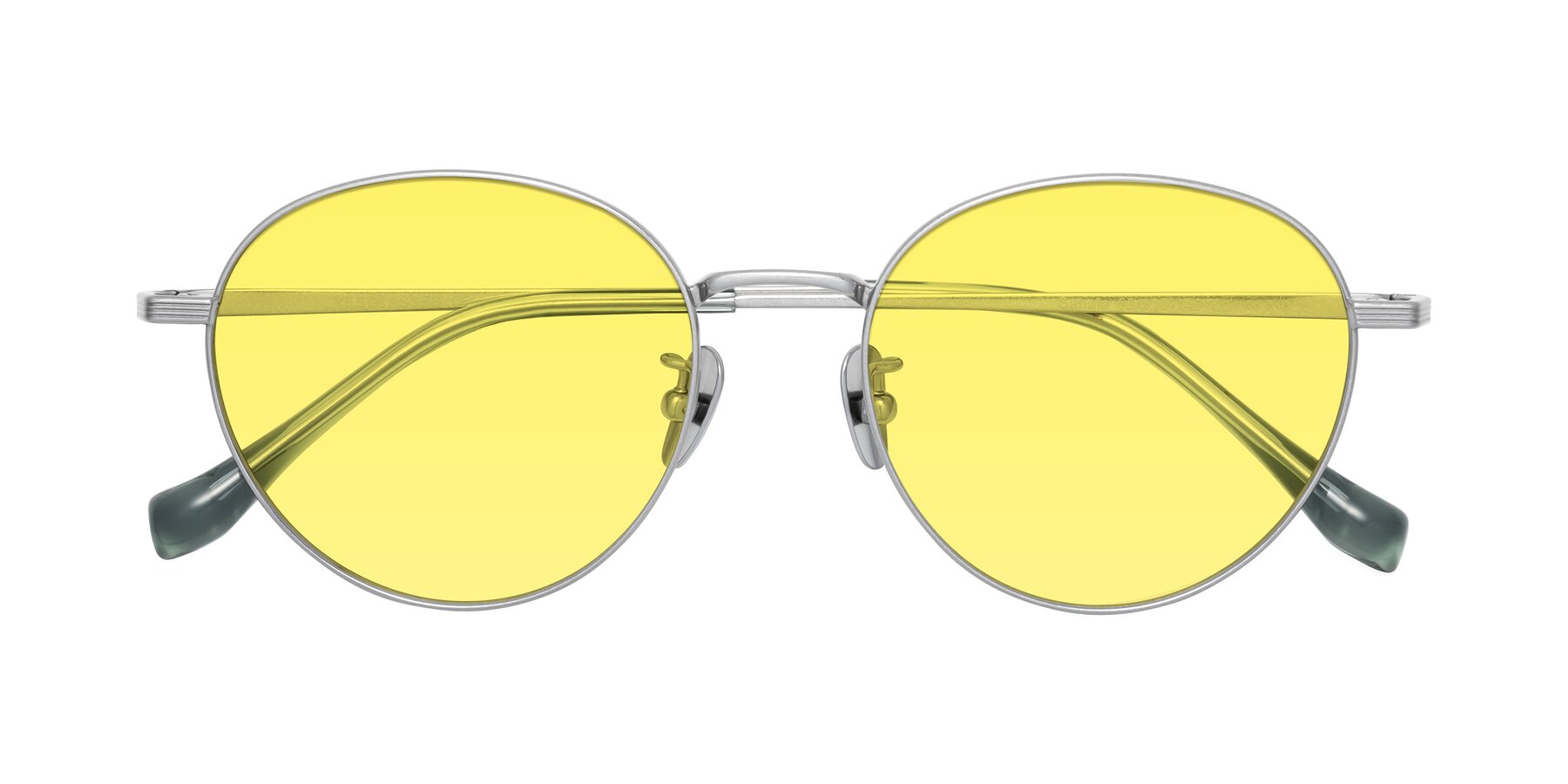 Folded Front of Sahala in Silver with Medium Yellow Tinted Lenses