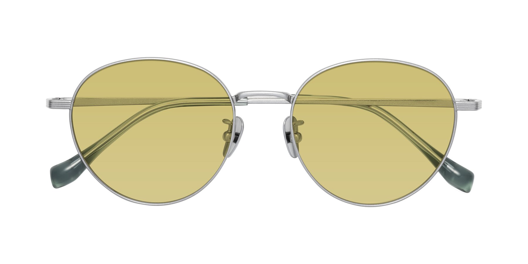 Folded Front of Sahala in Silver with Medium Champagne Tinted Lenses