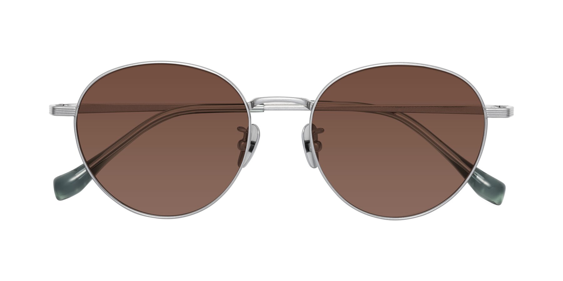 Folded Front of Sahala in Silver with Brown Tinted Lenses