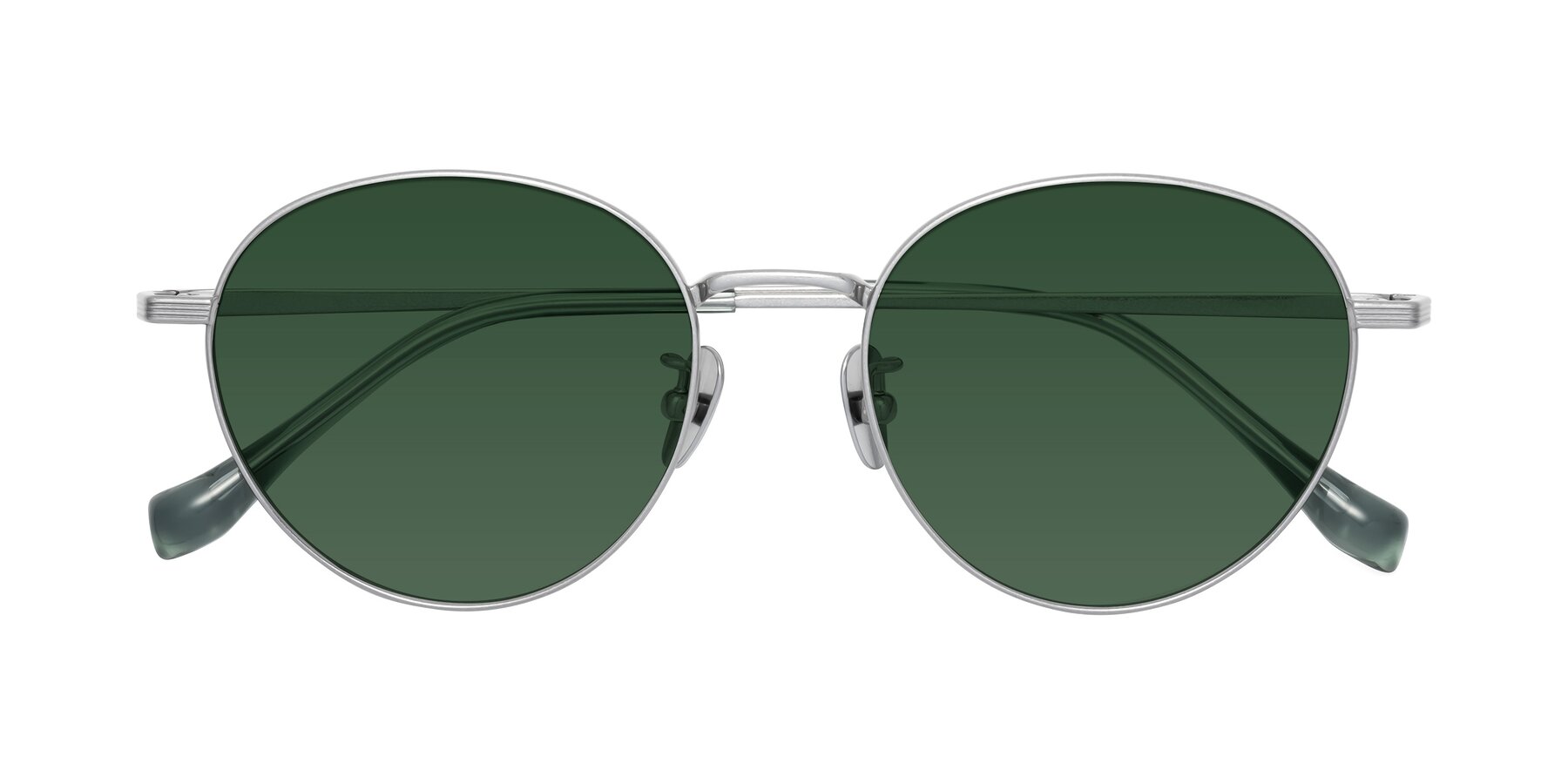 Folded Front of Sahala in Silver with Green Tinted Lenses