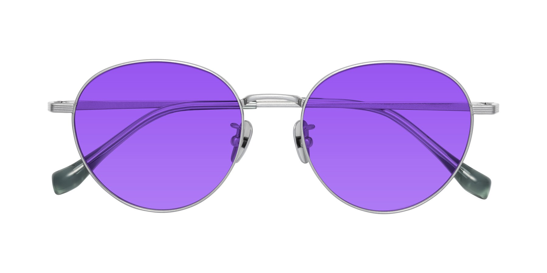 Folded Front of Sahala in Silver with Purple Tinted Lenses