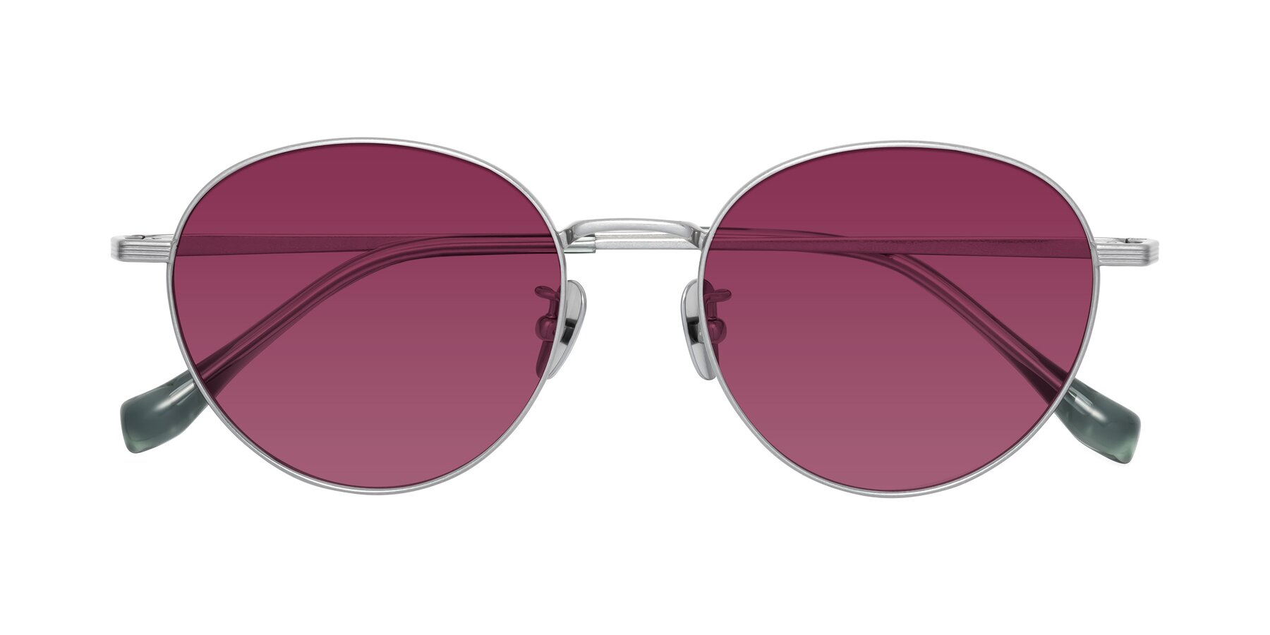 Folded Front of Sahala in Silver with Wine Tinted Lenses