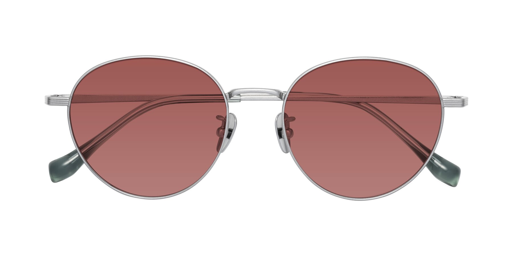 Folded Front of Sahala in Silver with Garnet Tinted Lenses