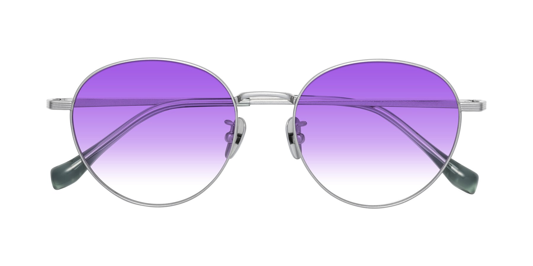 Folded Front of Sahala in Silver with Purple Gradient Lenses