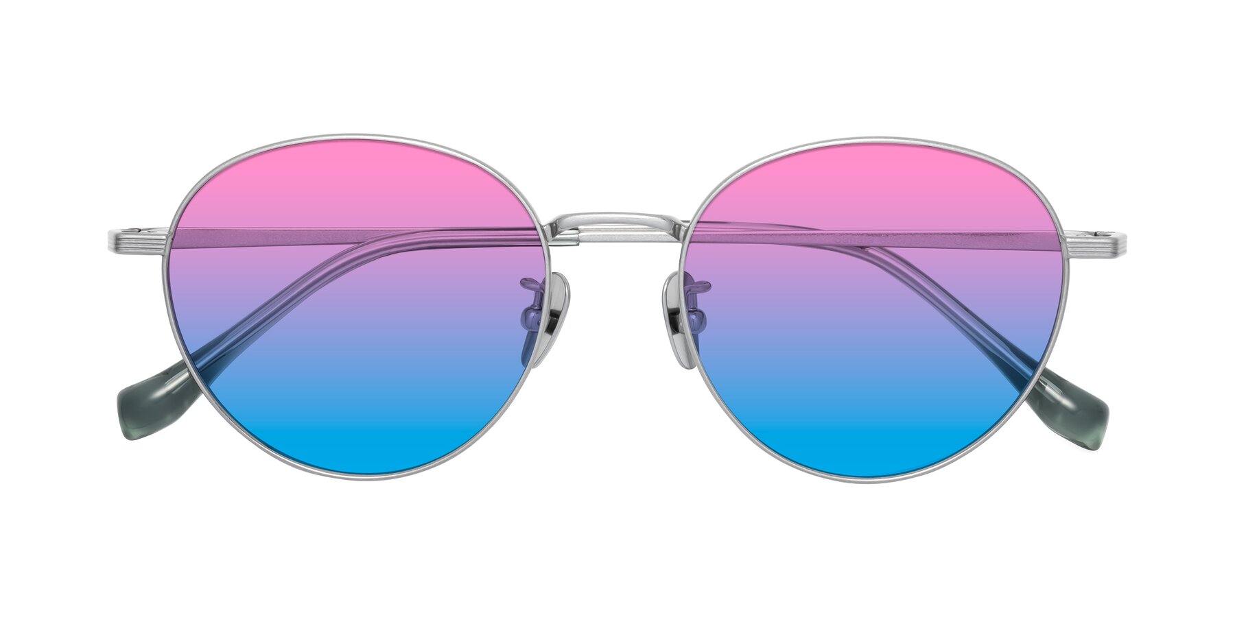 Folded Front of Sahala in Silver with Pink / Blue Gradient Lenses