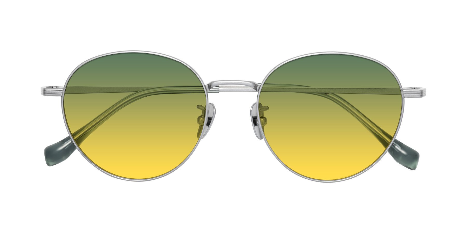 Folded Front of Sahala in Silver with Green / Yellow Gradient Lenses